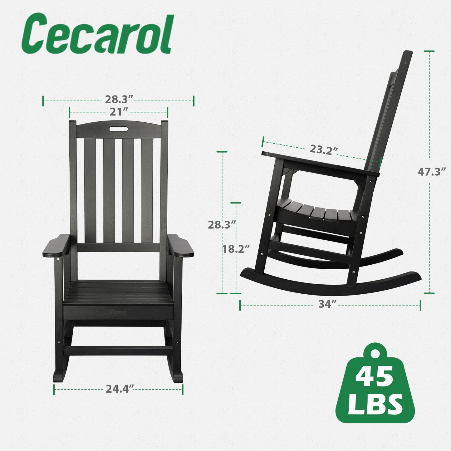 Cecarol Patio Oversized Rocking Chair Outdoor-Black