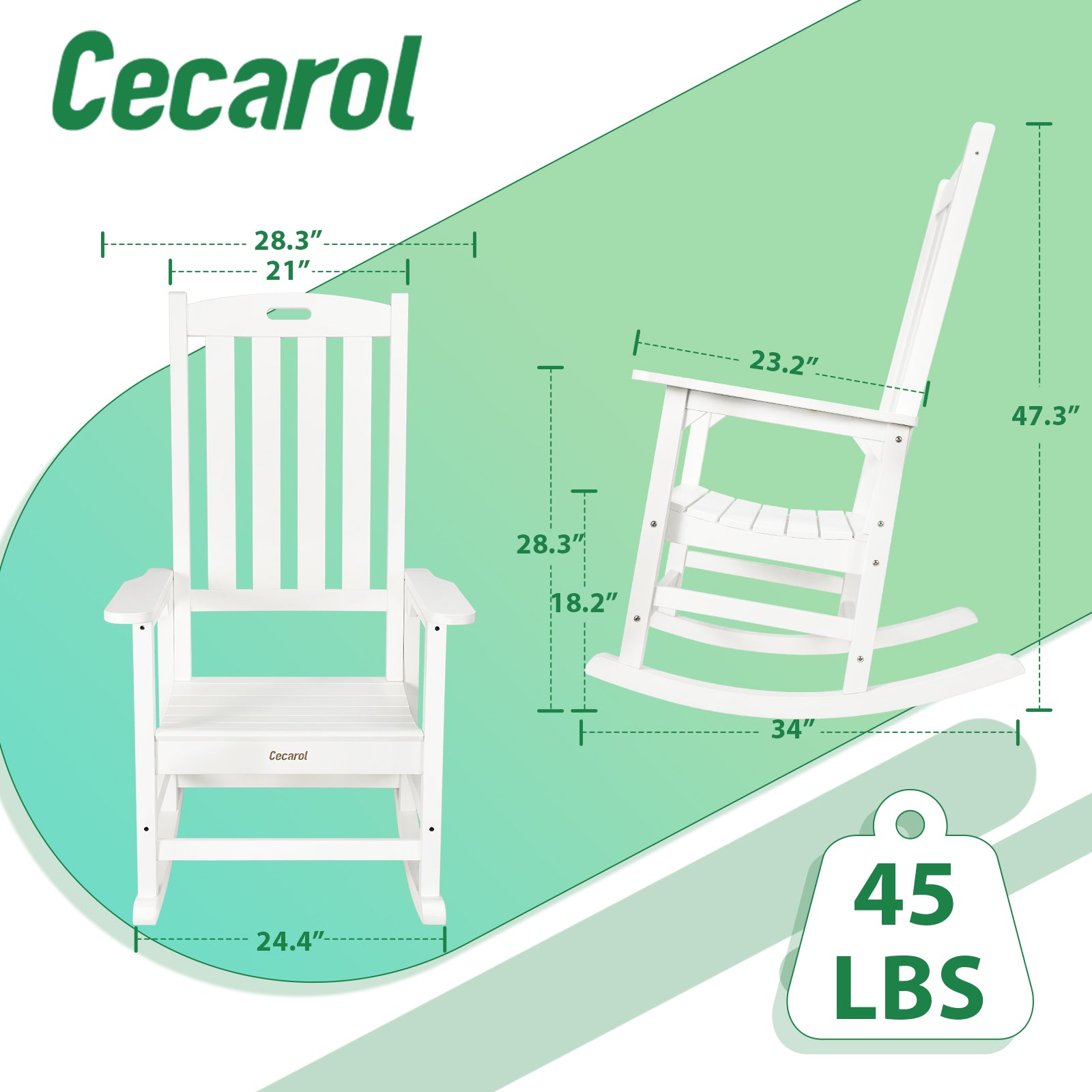 Cecarol RNAB0B9WS2RHB cecarol rocking chair outdoor, high back rocker chair  with 350lbs support, comfortable porch chair for adults, all-weather re