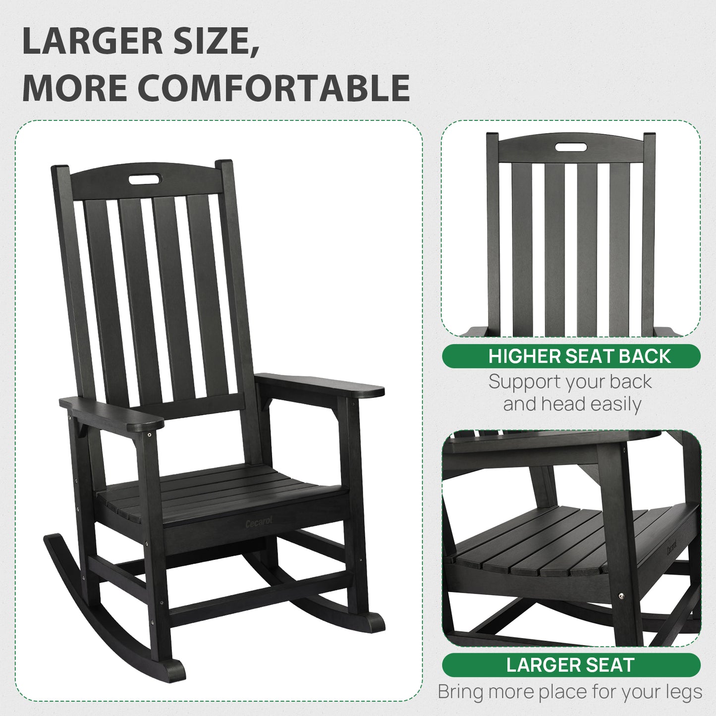 Cecarol Patio Oversized Rocking Chair Outdoor-Black