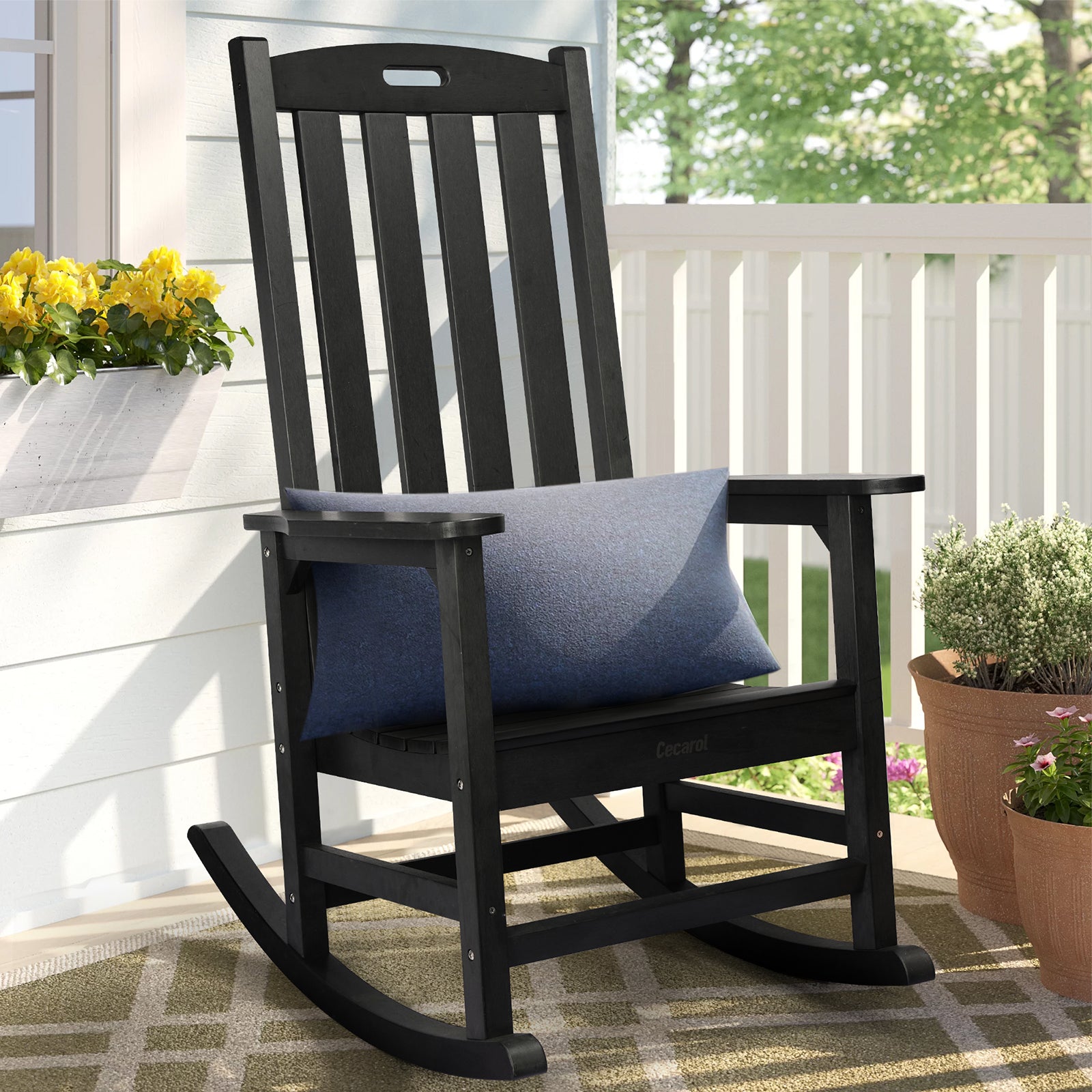 Cecarol Patio Oversized Rocking Chair Outdoor, Weather Resistant, Low  Maintenance, High Back Front Porch Rocker Chairs 385lbs Support Poly Lumber  Rocker, Wood-Like Plastic Chair, Coffee-PRC01