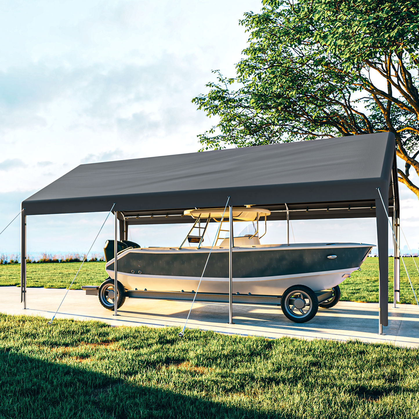 Cecarol 10x20x9FT Carport with 200G PE All Weather Tarp and 4 Air Permeability Windows (Gray)