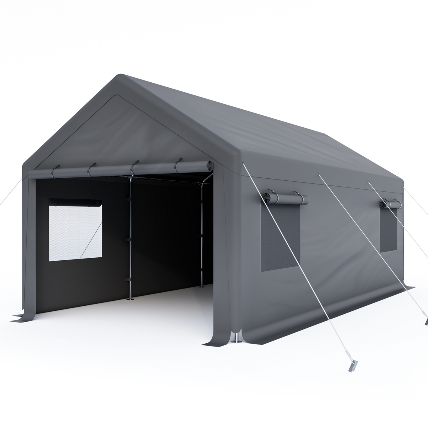 Cecarol 12x20x9FT Carport with 200G PE All Weather Tarp and 4 Air Permeability Windows (Gray)