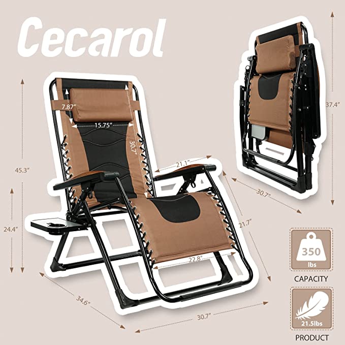 Cecarol XL Oversized Reclining Patio Chair Coffee