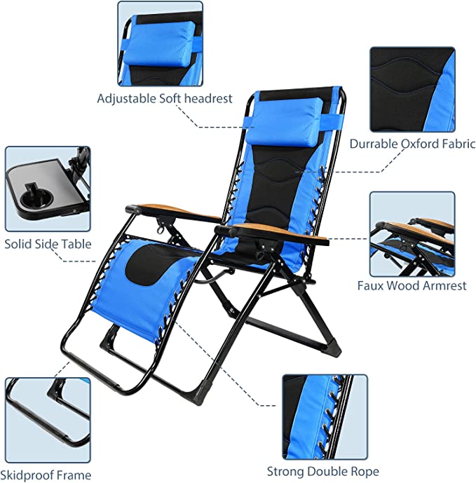 Cecarol XL Oversized Reclining Patio Chair-Blue